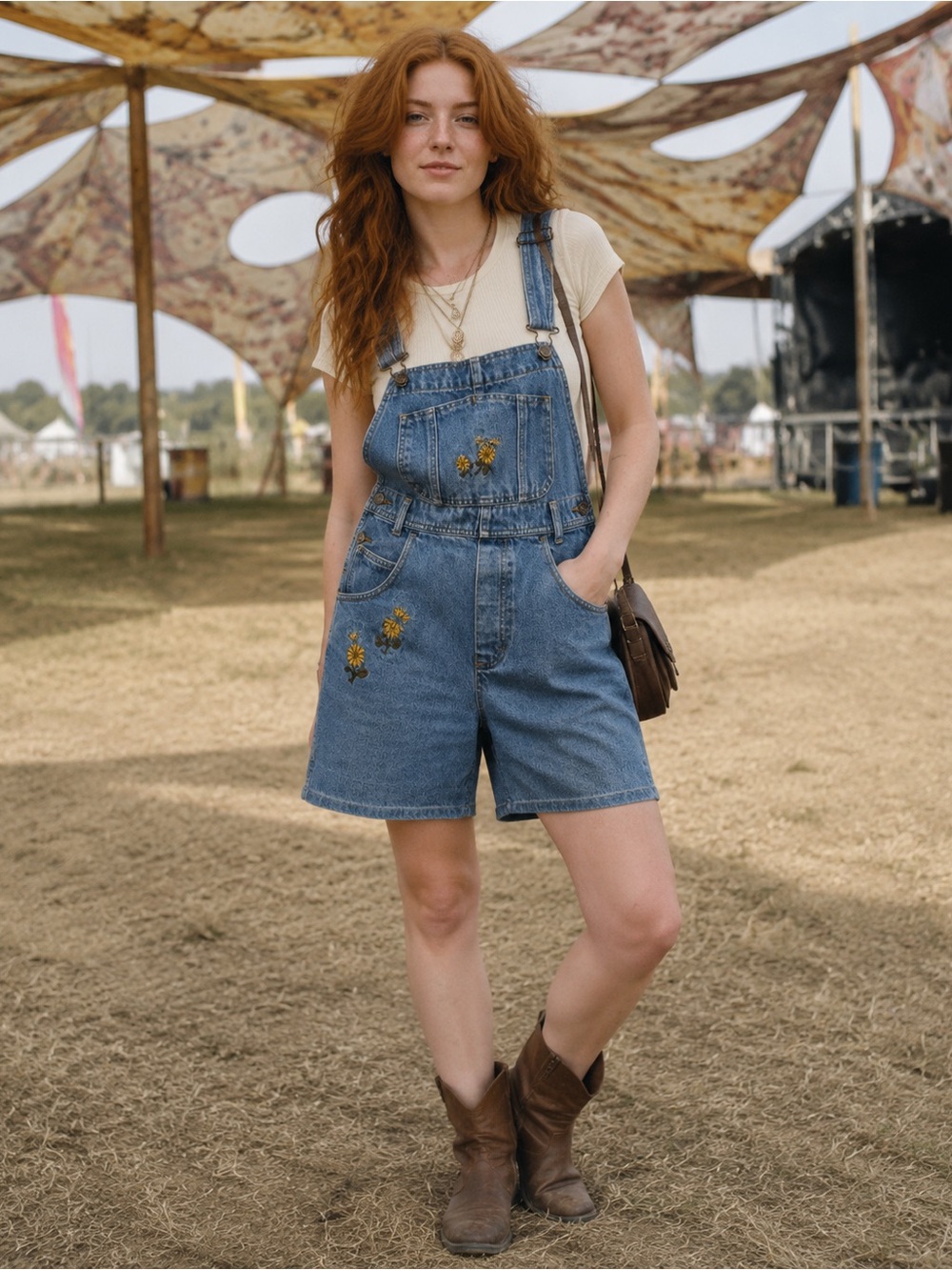 Jordache Womens Medium Vintage 90s Floral Denim Shortalls Overalls Embroidered